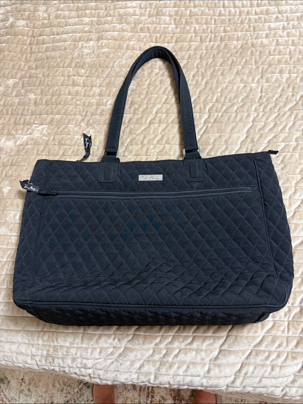 Vera Bradley Black Quilted Tote with Front Zip Pocket